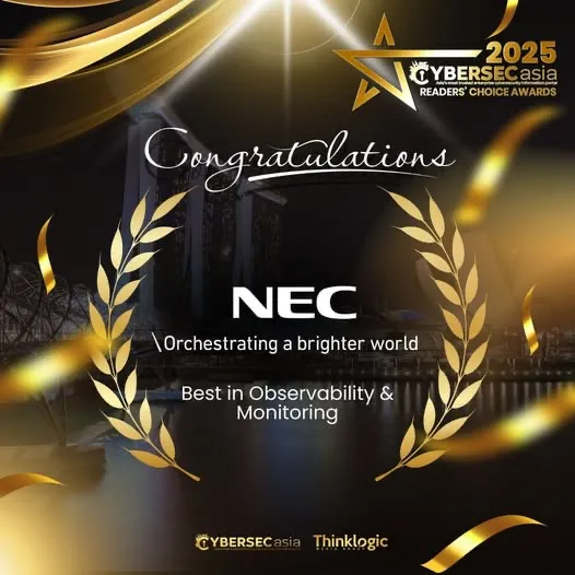 NEC wins Best in Observability & Monitoring at 6th CybersecAsia Readers’ Choice Award