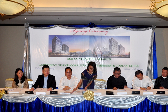 Present at the signing ceremony are Mr. Ye Myint, Dy.CEO, Shwe Taung Group (third from right) and  Mr. Henry Chua, Business Development Director, Public Safety (second from left), as one of the representatives from NEC Asia Pacific 